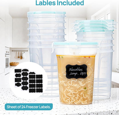 6 Pack 32oz Freezer Storage Containers, Soup Container with Airtight Lids, Reusable Plastic Meal Prep Container, Deli Containers for Lunch, Salad, Leftover, Oats, Microwave/Dishwasher Safe