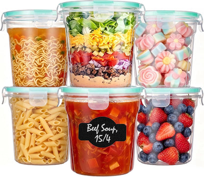 6 Pack 32oz Freezer Storage Containers, Soup Container with Airtight Lids, Reusable Plastic Meal Prep Container, Deli Containers for Lunch, Salad, Leftover, Oats, Microwave/Dishwasher Safe