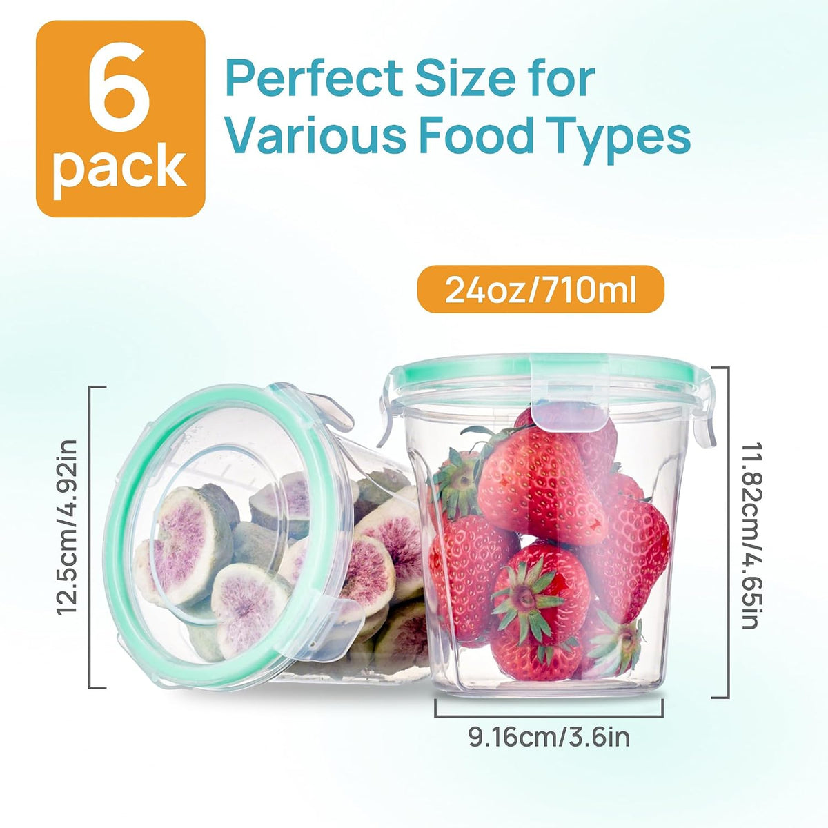 6 Pack 32oz Freezer Storage Containers, Soup Container with Airtight Lids, Reusable Plastic Meal Prep Container, Deli Containers for Lunch, Salad, Leftover, Oats, Microwave/Dishwasher Safe