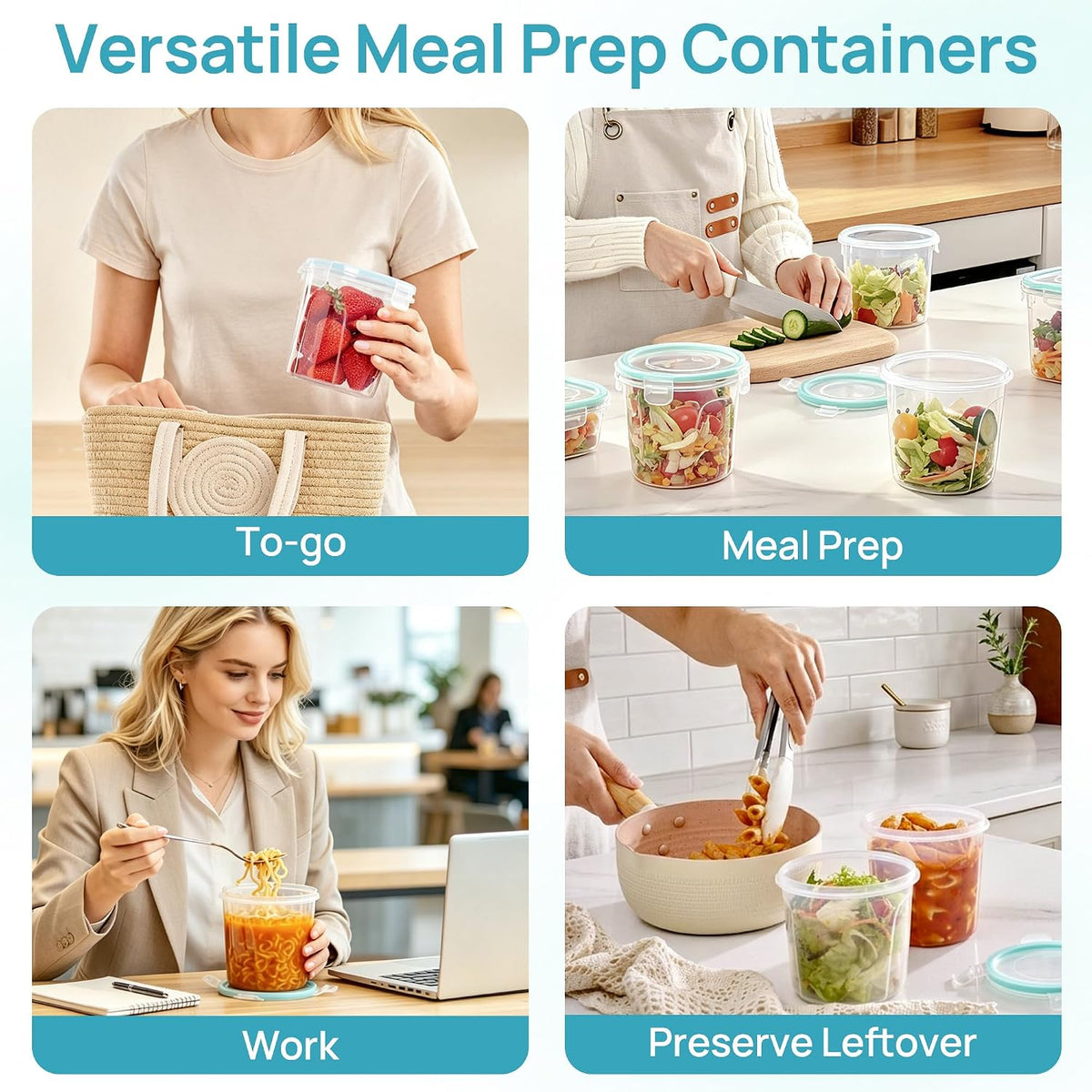 6 Pack 32oz Freezer Storage Containers, Soup Container with Airtight Lids, Reusable Plastic Meal Prep Container, Deli Containers for Lunch, Salad, Leftover, Oats, Microwave/Dishwasher Safe