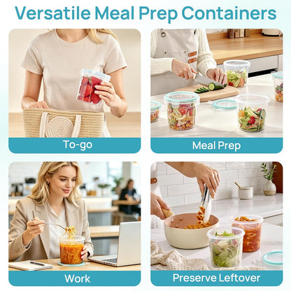6 Pack 32oz Freezer Storage Containers, Soup Container with Airtight Lids, Reusable Plastic Meal Prep Container, Deli Containers for Lunch, Salad, Leftover, Oats, Microwave/Dishwasher Safe