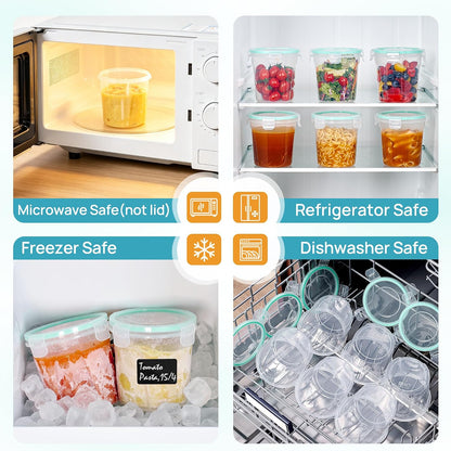 6 Pack 32oz Freezer Storage Containers, Soup Container with Airtight Lids, Reusable Plastic Meal Prep Container, Deli Containers for Lunch, Salad, Leftover, Oats, Microwave/Dishwasher Safe