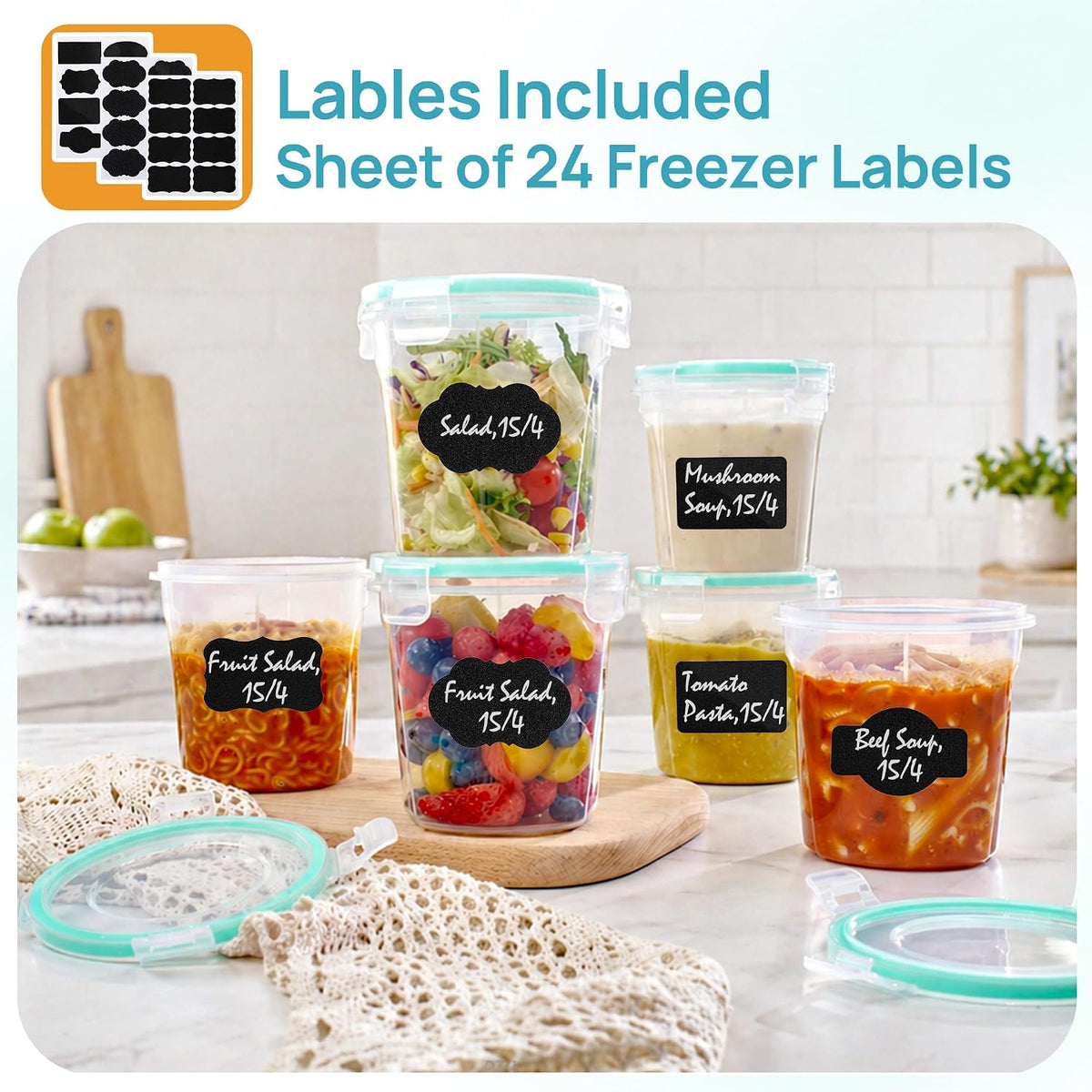 6 Pack 32oz Freezer Storage Containers, Soup Container with Airtight Lids, Reusable Plastic Meal Prep Container, Deli Containers for Lunch, Salad, Leftover, Oats, Microwave/Dishwasher Safe