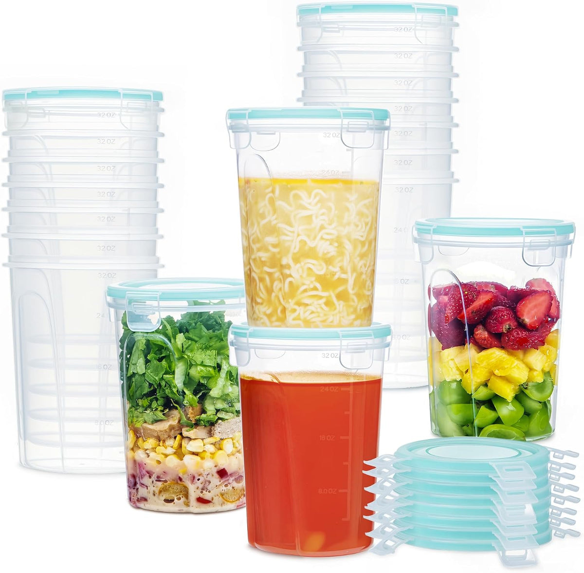 6 Pack 32oz Freezer Storage Containers, Soup Container with Airtight Lids, Reusable Plastic Meal Prep Container, Deli Containers for Lunch, Salad, Leftover, Oats, Microwave/Dishwasher Safe