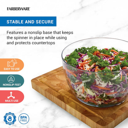 Easy to use pro Pump Spinner with Bowl, Colander and Built in draining System for Fresh, Crisp, Clean Salad and Produce, 6.6 quart, Green