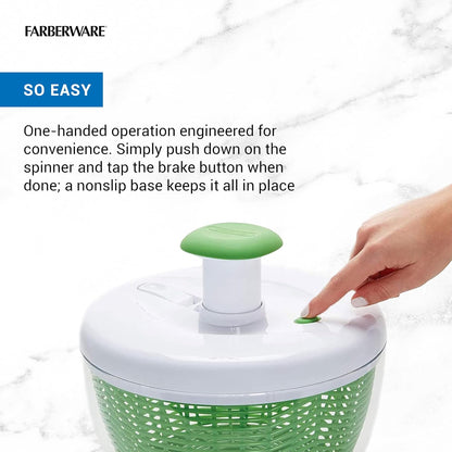 Easy to use pro Pump Spinner with Bowl, Colander and Built in draining System for Fresh, Crisp, Clean Salad and Produce, 6.6 quart, Green