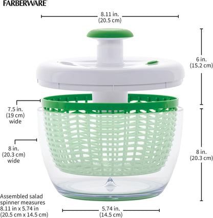 Easy to use pro Pump Spinner with Bowl, Colander and Built in draining System for Fresh, Crisp, Clean Salad and Produce, 6.6 quart, Green
