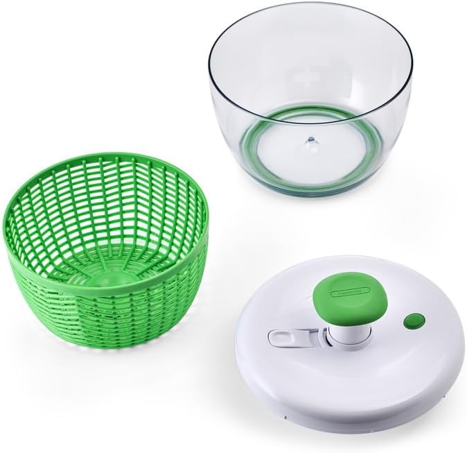 Easy to use pro Pump Spinner with Bowl, Colander and Built in draining System for Fresh, Crisp, Clean Salad and Produce, 6.6 quart, Green