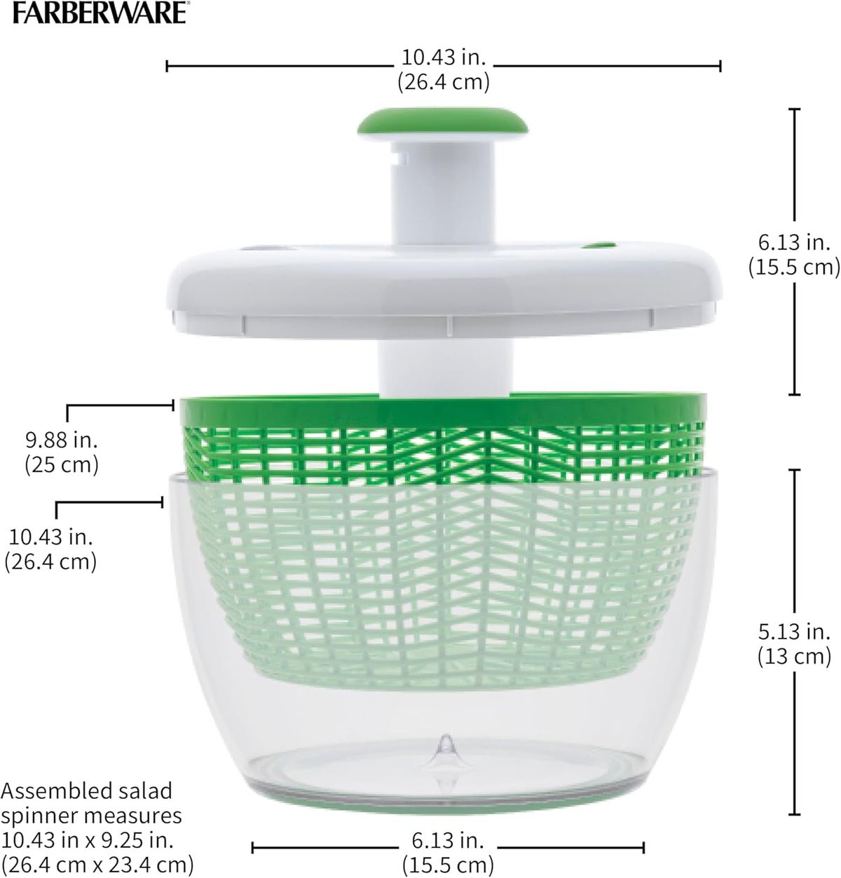 Easy to use pro Pump Spinner with Bowl, Colander and Built in draining System for Fresh, Crisp, Clean Salad and Produce, 6.6 quart, Green