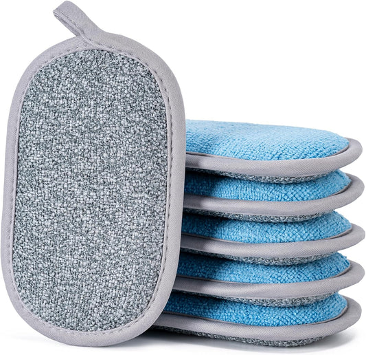 Non Scratch Scrub Sponge-6pack, Dual-Sided Sponges Kitchen(M,Gray-Blue)