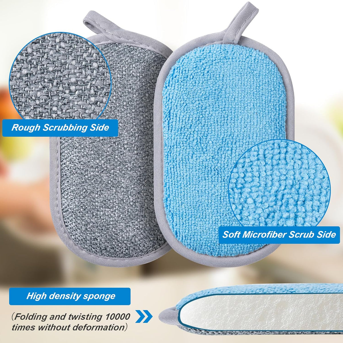 Non Scratch Scrub Sponge-6pack, Dual-Sided Sponges Kitchen(M,Gray-Blue)