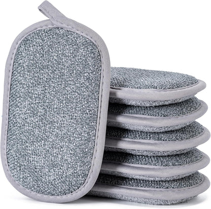 Non Scratch Scrub Sponge-6pack, Dual-Sided Sponges Kitchen(M,Gray-Blue)