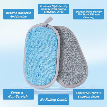 Non Scratch Scrub Sponge-6pack, Dual-Sided Sponges Kitchen(M,Gray-Blue)