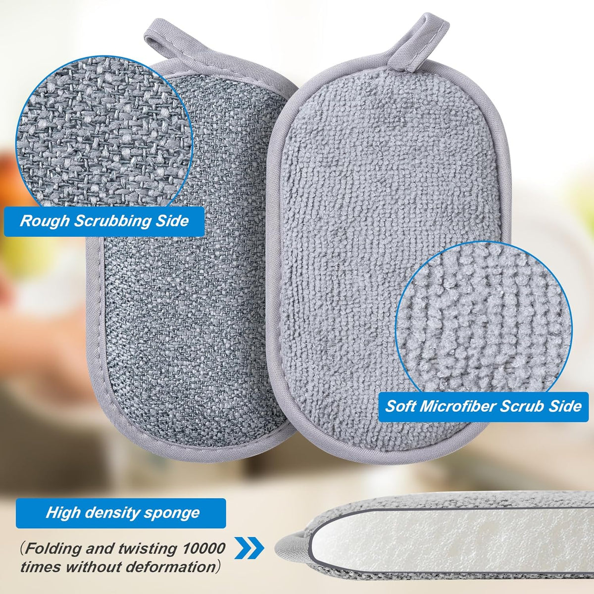 Non Scratch Scrub Sponge-6pack, Dual-Sided Sponges Kitchen(M,Gray-Blue)