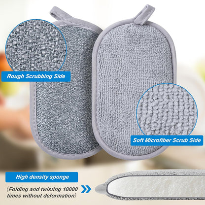 Non Scratch Scrub Sponge-6pack, Dual-Sided Sponges Kitchen(M,Gray-Blue)