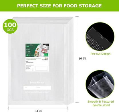 Precut Vacuum Sealer Bags 200 Quart 8" x 12", BPA Free