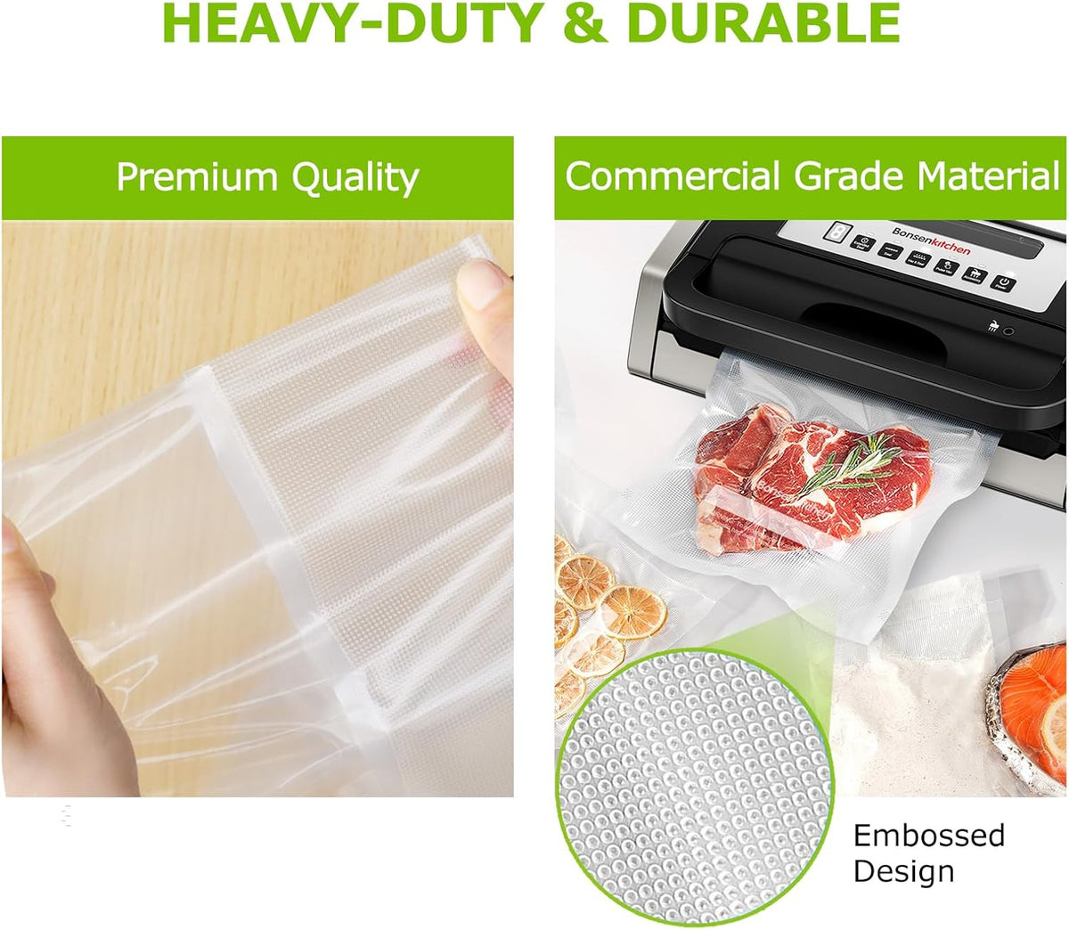 Precut Vacuum Sealer Bags 200 Quart 8" x 12", BPA Free