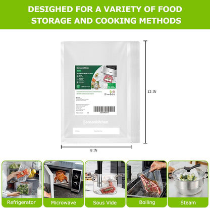 Precut Vacuum Sealer Bags 200 Quart 8" x 12", BPA Free