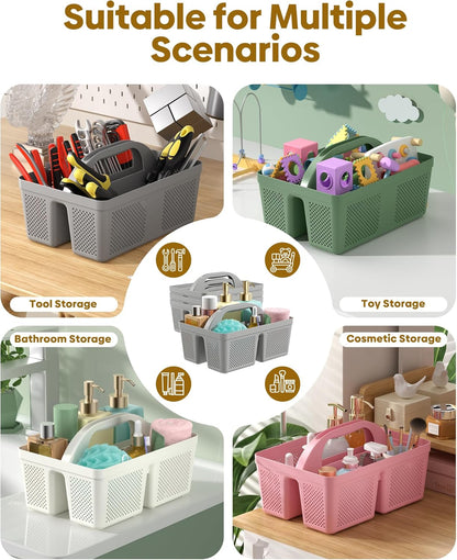 4 Pack Portable Shower Caddy Basket with Handle, Plastic Cleaning Caddy Organizer for Bathroom, College Dorm, Kitchen & Laundry Room, Divided Storage Tote for Toiletries and Cleaning Supplie