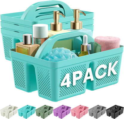 4 Pack Portable Shower Caddy Basket with Handle, Plastic Cleaning Caddy Organizer for Bathroom, College Dorm, Kitchen & Laundry Room, Divided Storage Tote for Toiletries and Cleaning Supplie