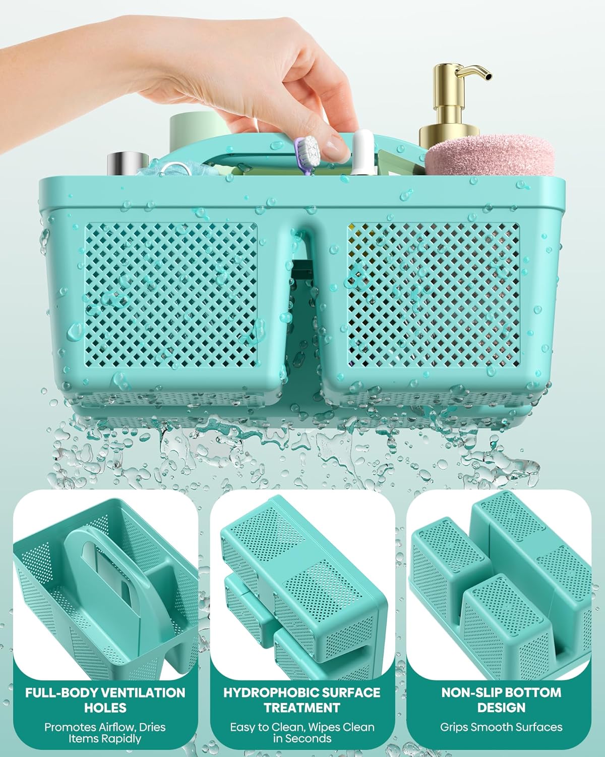 4 Pack Portable Shower Caddy Basket with Handle, Plastic Cleaning Caddy Organizer for Bathroom, College Dorm, Kitchen & Laundry Room, Divided Storage Tote for Toiletries and Cleaning Supplie