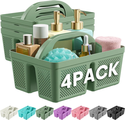 4 Pack Portable Shower Caddy Basket with Handle, Plastic Cleaning Caddy Organizer for Bathroom, College Dorm, Kitchen & Laundry Room, Divided Storage Tote for Toiletries and Cleaning Supplie