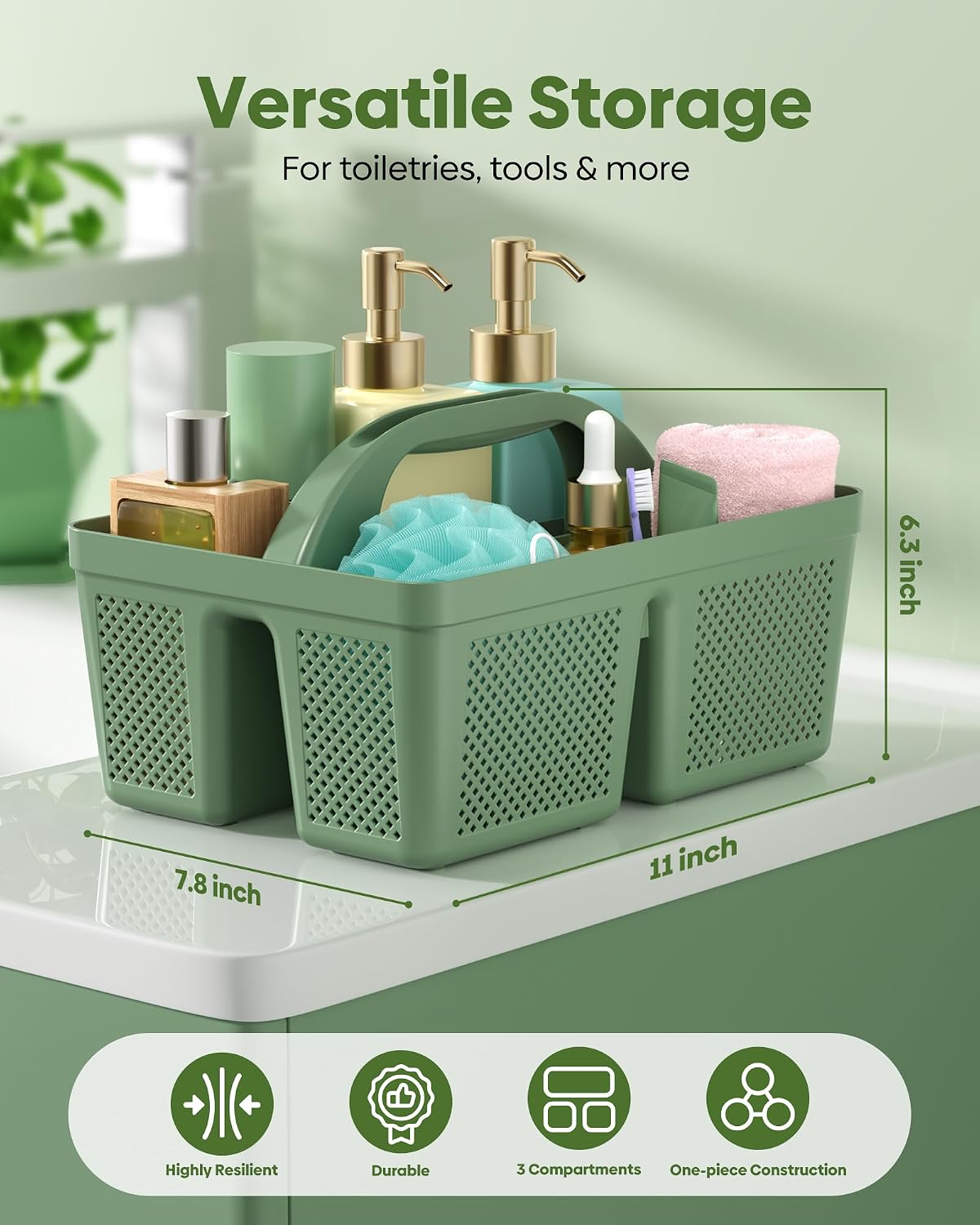 4 Pack Portable Shower Caddy Basket with Handle, Plastic Cleaning Caddy Organizer for Bathroom, College Dorm, Kitchen & Laundry Room, Divided Storage Tote for Toiletries and Cleaning Supplie