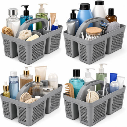 4 Pack Portable Shower Caddy Basket with Handle, Plastic Cleaning Caddy Organizer for Bathroom, College Dorm, Kitchen & Laundry Room, Divided Storage Tote for Toiletries and Cleaning Supplie