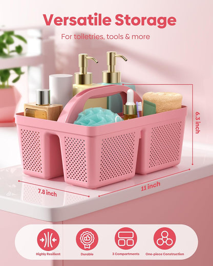 4 Pack Portable Shower Caddy Basket with Handle, Plastic Cleaning Caddy Organizer for Bathroom, College Dorm, Kitchen & Laundry Room, Divided Storage Tote for Toiletries and Cleaning Supplie
