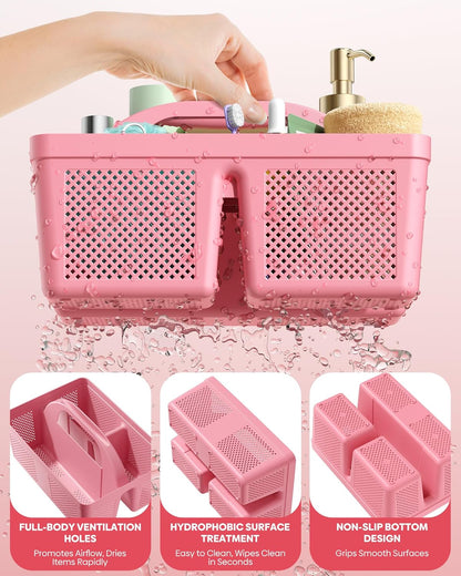 4 Pack Portable Shower Caddy Basket with Handle, Plastic Cleaning Caddy Organizer for Bathroom, College Dorm, Kitchen & Laundry Room, Divided Storage Tote for Toiletries and Cleaning Supplie