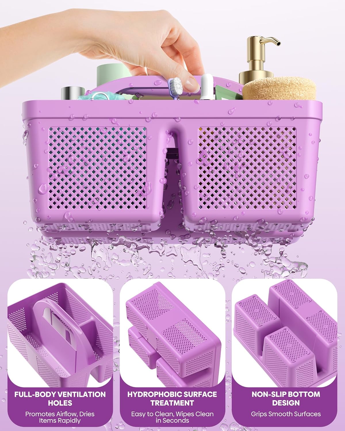 4 Pack Portable Shower Caddy Basket with Handle, Plastic Cleaning Caddy Organizer for Bathroom, College Dorm, Kitchen & Laundry Room, Divided Storage Tote for Toiletries and Cleaning Supplie