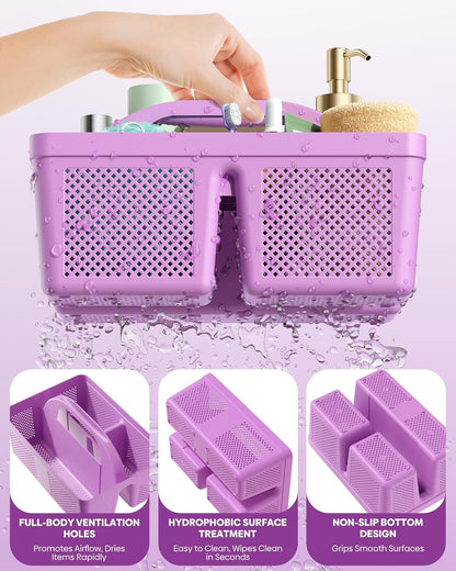 4 Pack Portable Shower Caddy Basket with Handle, Plastic Cleaning Caddy Organizer for Bathroom, College Dorm, Kitchen & Laundry Room, Divided Storage Tote for Toiletries and Cleaning Supplie