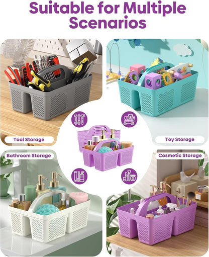 4 Pack Portable Shower Caddy Basket with Handle, Plastic Cleaning Caddy Organizer for Bathroom, College Dorm, Kitchen & Laundry Room, Divided Storage Tote for Toiletries and Cleaning Supplie