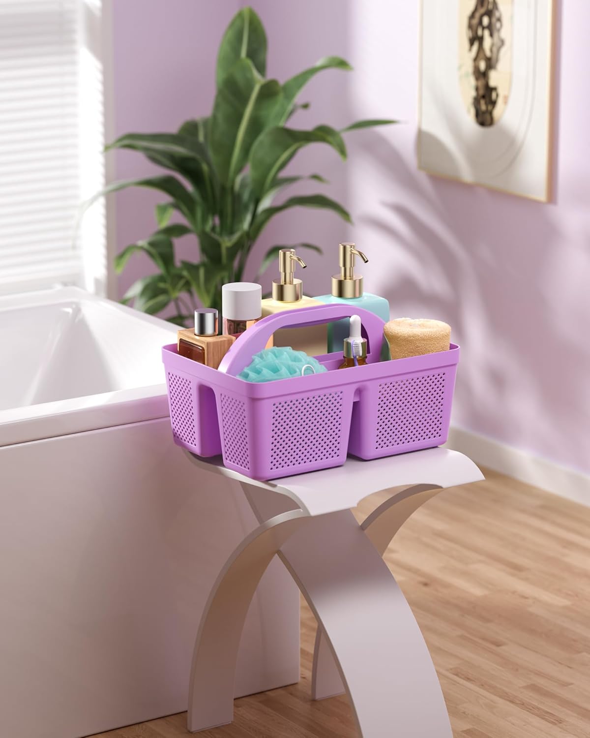 4 Pack Portable Shower Caddy Basket with Handle, Plastic Cleaning Caddy Organizer for Bathroom, College Dorm, Kitchen & Laundry Room, Divided Storage Tote for Toiletries and Cleaning Supplie