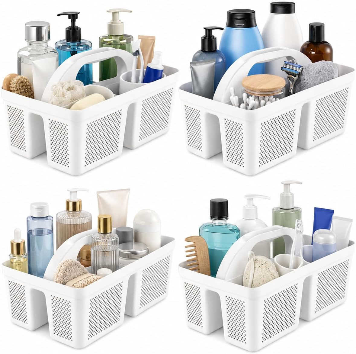 4 Pack Portable Shower Caddy Basket with Handle, Plastic Cleaning Caddy Organizer for Bathroom, College Dorm, Kitchen & Laundry Room, Divided Storage Tote for Toiletries and Cleaning Supplie