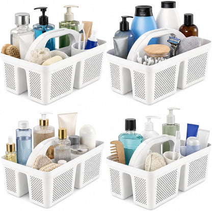 4 Pack Portable Shower Caddy Basket with Handle, Plastic Cleaning Caddy Organizer for Bathroom, College Dorm, Kitchen & Laundry Room, Divided Storage Tote for Toiletries and Cleaning Supplie