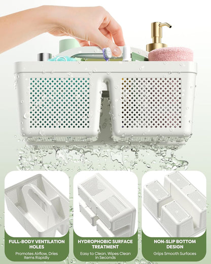 4 Pack Portable Shower Caddy Basket with Handle, Plastic Cleaning Caddy Organizer for Bathroom, College Dorm, Kitchen & Laundry Room, Divided Storage Tote for Toiletries and Cleaning Supplie
