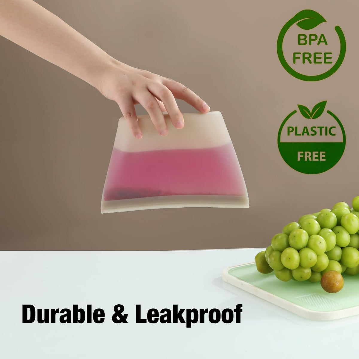 3 Pack Reusable Silicone Bags for Food Storage, Zipper Bags Reusable, Leakproof Freezer Bag for Sandwich, Snack, Dishwasher Safe, BPA Free
