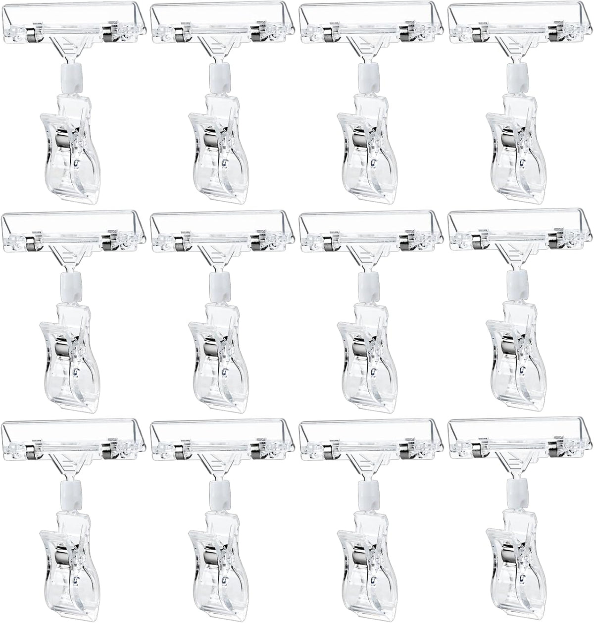 50PCS Clear Sign Clips Holders, Merchandise Sign Clip Rotatable Price Display Rack Acrylic Sign Holder Clip Double Sided Sale Signs Holders for Retail Rack, Baskets or Cards