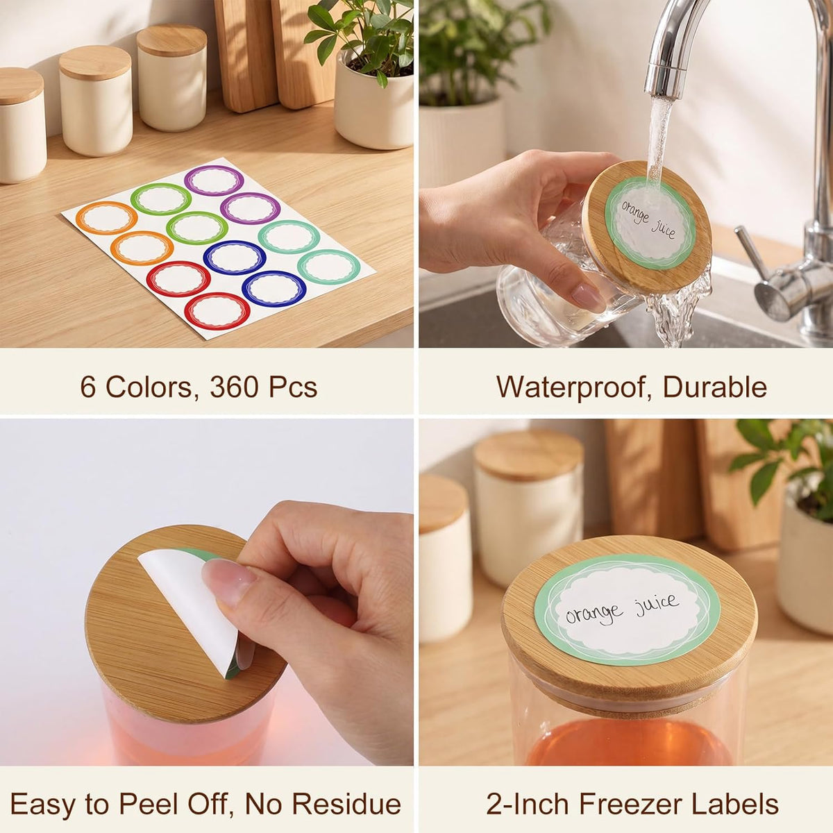 360 Pcs Canning Jar Labels, 2 Inch Floral Round Stickers, Writable | Self-Adhesive, Easy To Write, 6 Floral Designs, For Jars Bottles Meal Prep Pantry Organization