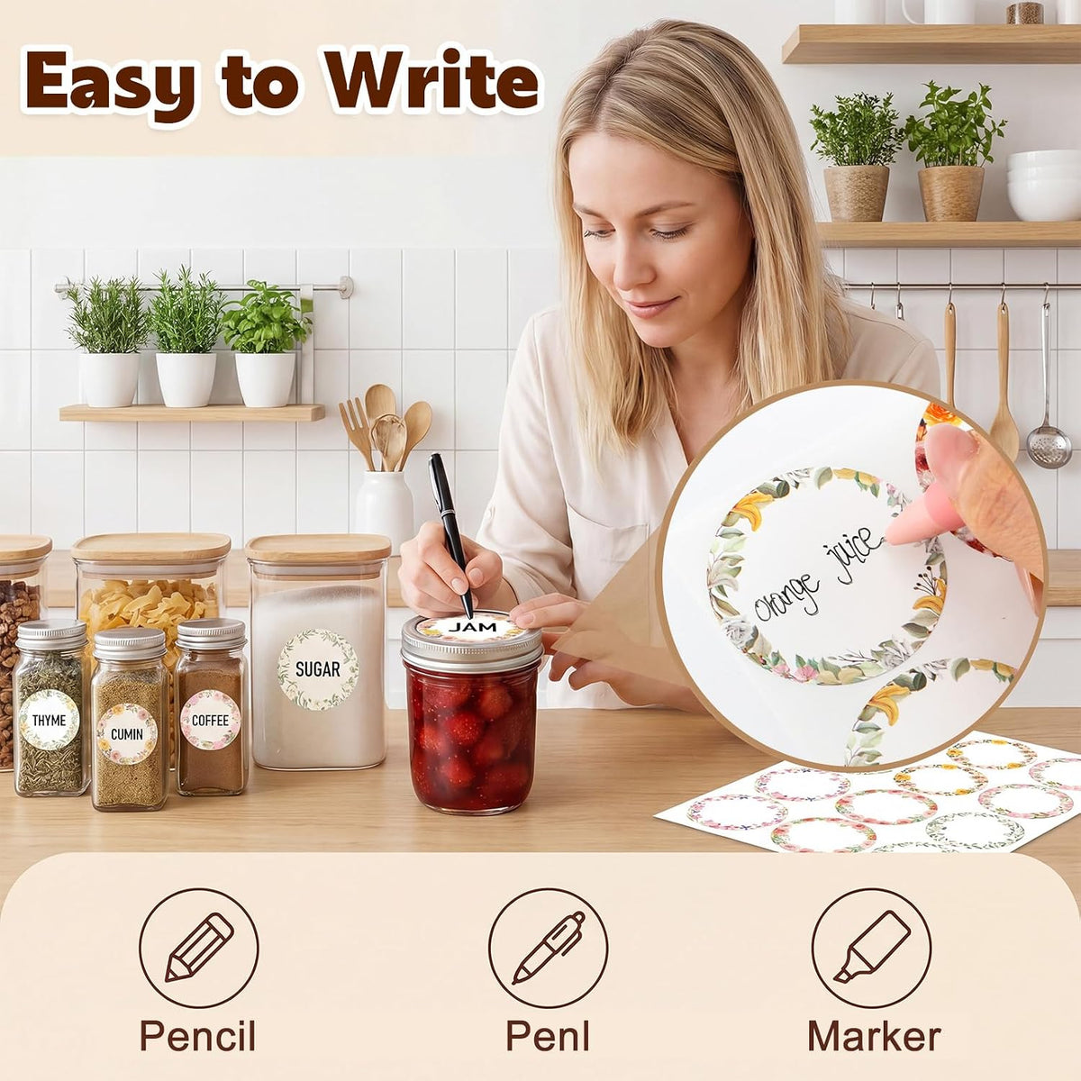 360 Pcs Canning Jar Labels, 2 Inch Floral Round Stickers, Writable | Self-Adhesive, Easy To Write, 6 Floral Designs, For Jars Bottles Meal Prep Pantry Organization