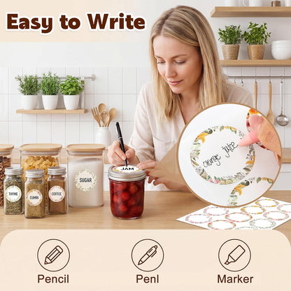 360 Pcs Canning Jar Labels, 2 Inch Floral Round Stickers, Writable | Self-Adhesive, Easy To Write, 6 Floral Designs, For Jars Bottles Meal Prep Pantry Organization