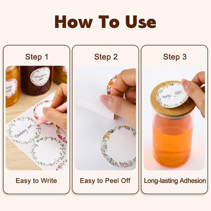 360 Pcs Canning Jar Labels, 2 Inch Floral Round Stickers, Writable | Self-Adhesive, Easy To Write, 6 Floral Designs, For Jars Bottles Meal Prep Pantry Organization