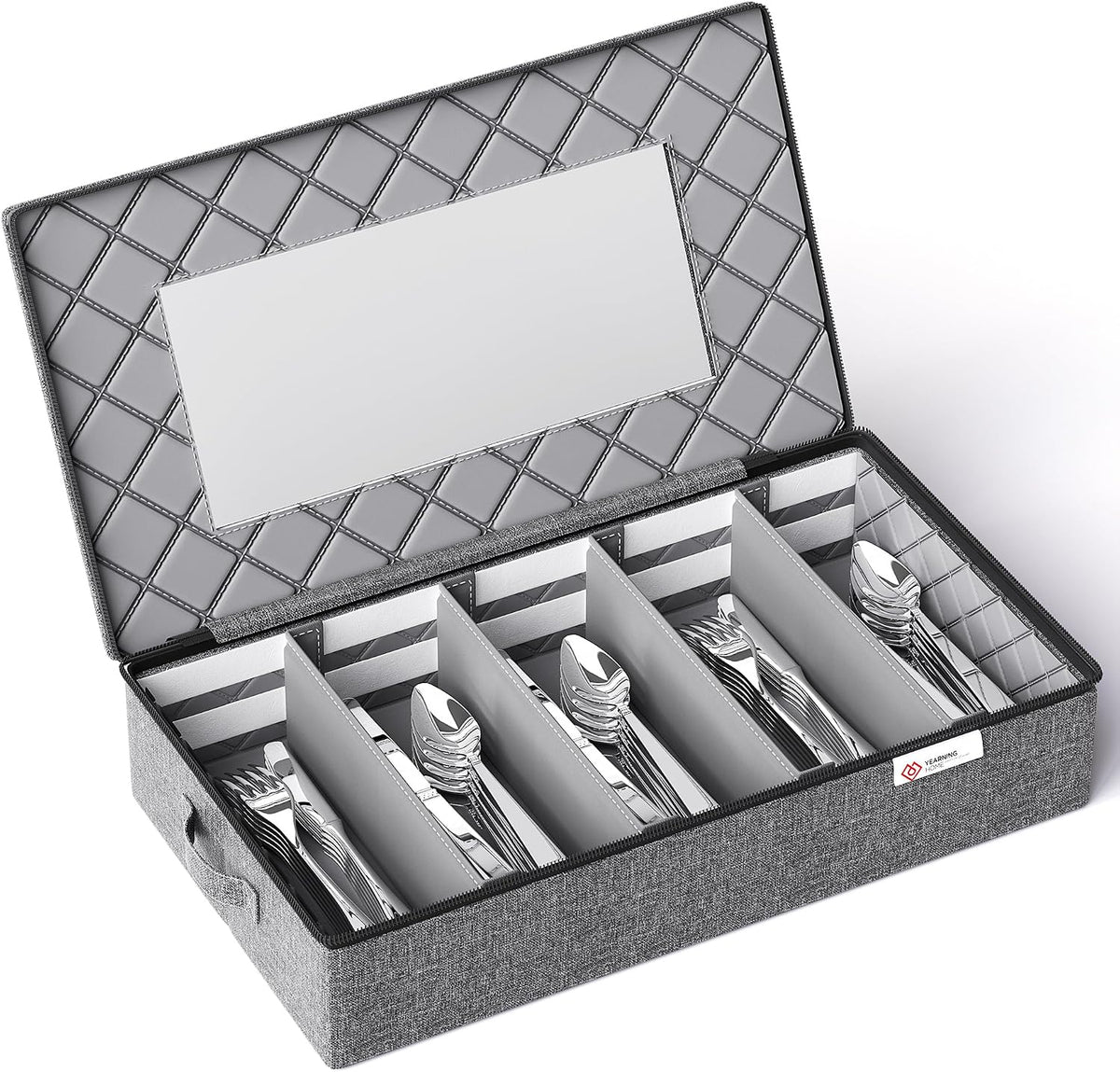 Cup and Mug Storage Box with Hard Shell and Dividers for Coffee Mugs,Tea Cups and Glasses,Stackable Storage Organizers with Lid,Handles,Zips and Label for Moving,Holds 24, Grey