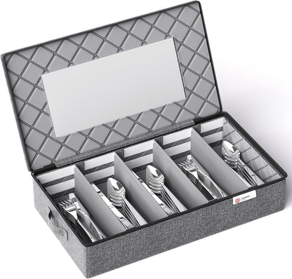 Cup and Mug Storage Box with Hard Shell and Dividers for Coffee Mugs,Tea Cups and Glasses,Stackable Storage Organizers with Lid,Handles,Zips and Label for Moving,Holds 24, Grey