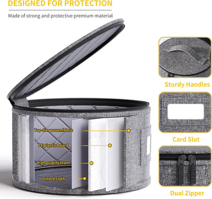 Cup and Mug Storage Box with Hard Shell and Dividers for Coffee Mugs,Tea Cups and Glasses,Stackable Storage Organizers with Lid,Handles,Zips and Label for Moving,Holds 24, Grey