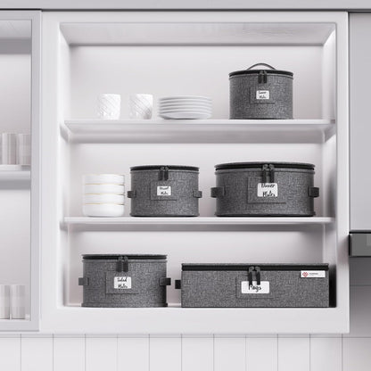 Cup and Mug Storage Box with Hard Shell and Dividers for Coffee Mugs,Tea Cups and Glasses,Stackable Storage Organizers with Lid,Handles,Zips and Label for Moving,Holds 24, Grey