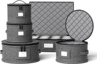 Cup and Mug Storage Box with Hard Shell and Dividers for Coffee Mugs,Tea Cups and Glasses,Stackable Storage Organizers with Lid,Handles,Zips and Label for Moving,Holds 24, Grey