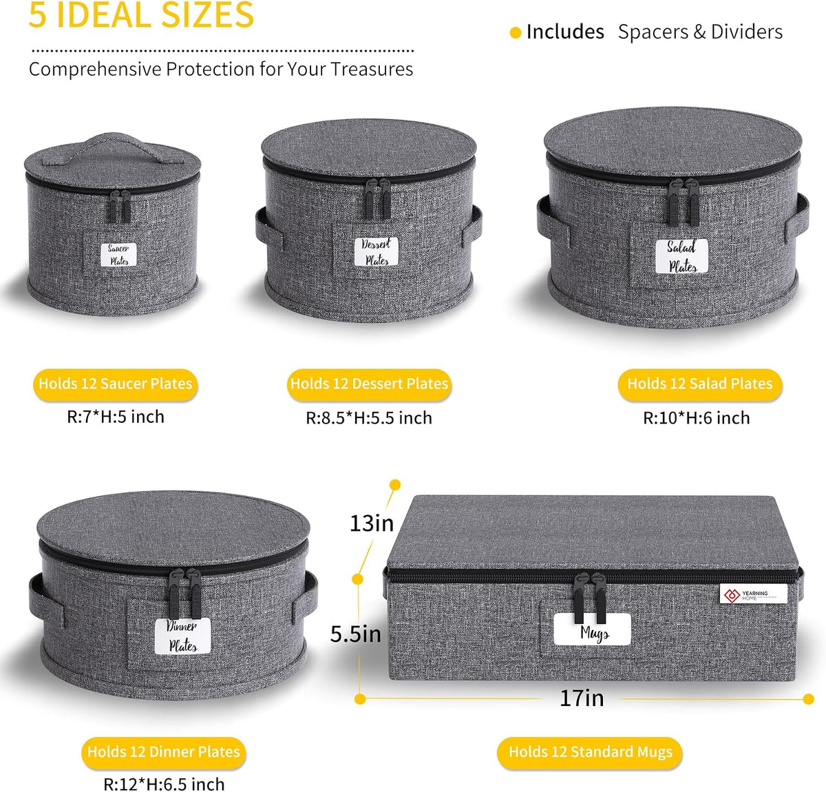 Cup and Mug Storage Box with Hard Shell and Dividers for Coffee Mugs,Tea Cups and Glasses,Stackable Storage Organizers with Lid,Handles,Zips and Label for Moving,Holds 24, Grey