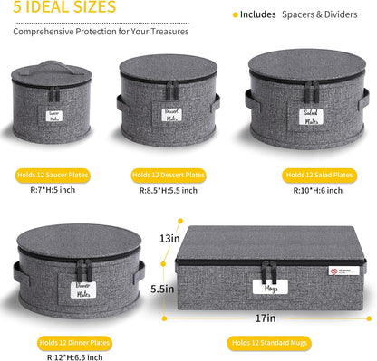 Cup and Mug Storage Box with Hard Shell and Dividers for Coffee Mugs,Tea Cups and Glasses,Stackable Storage Organizers with Lid,Handles,Zips and Label for Moving,Holds 24, Grey